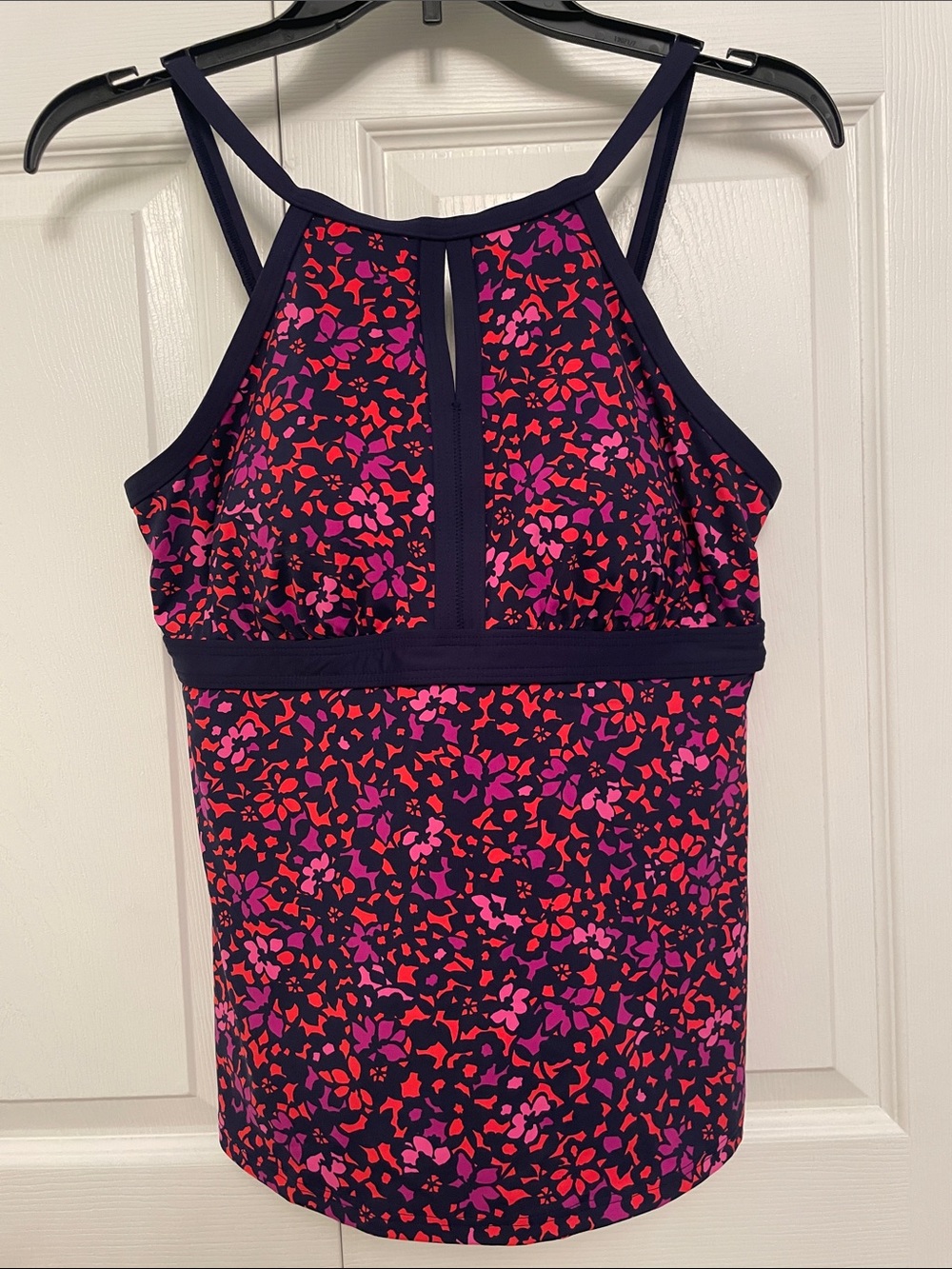 Lands’ End DEEP SEA PRISM Keyhole High Neck Tankini Swimsuit Top Floral Size 10